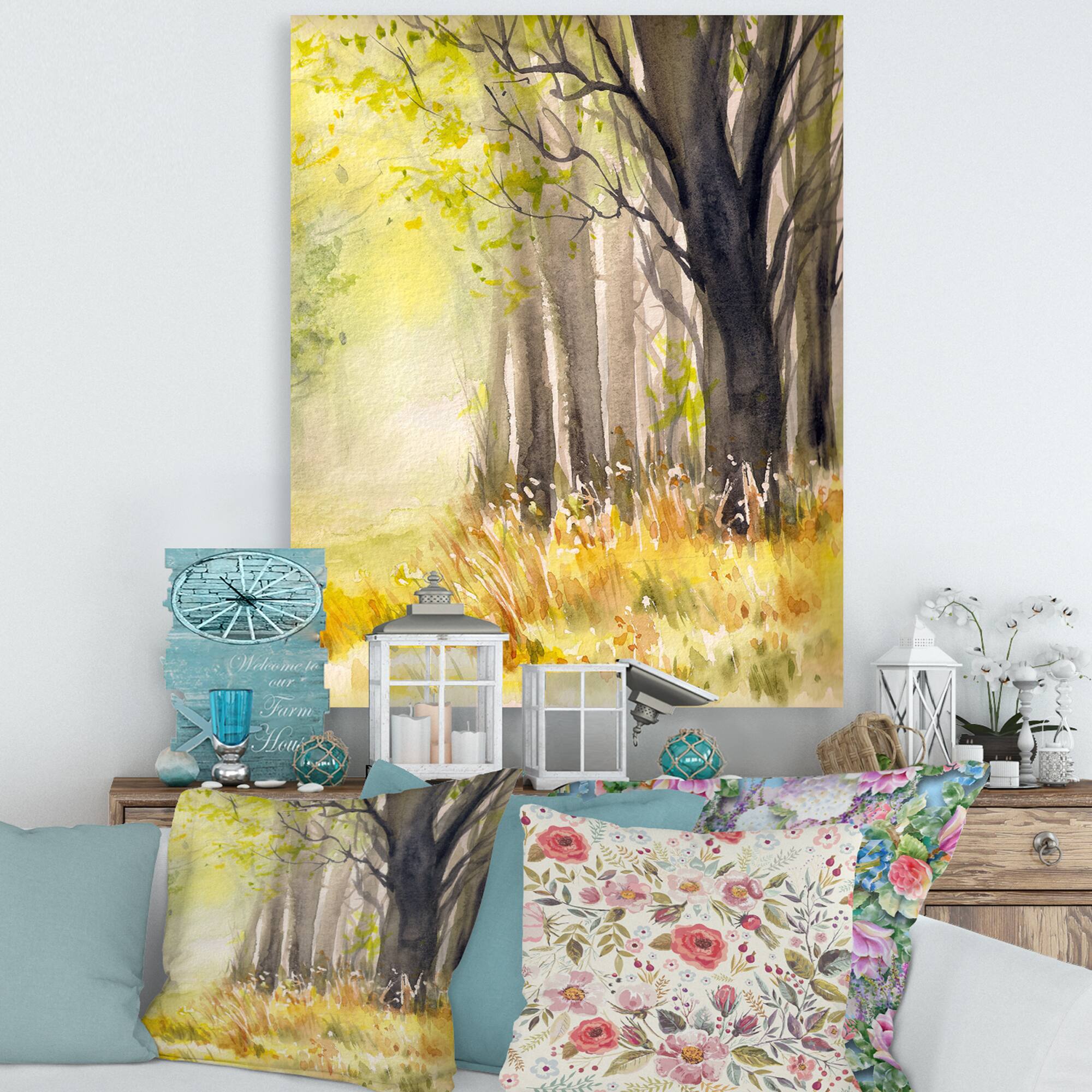 Designart - Bright Sunshine Through The Forest Trees II
